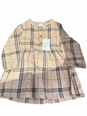 Velvet Fawn Beige Plaid Button-Front Dress NWT Size 4